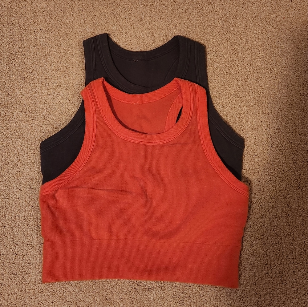 Two Pack 90 Degree By Reflex Crop Top Sports Bras Coral Gray Size Large